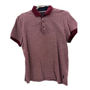 Ted Baker‎ London Mens Geometric Dot Polo Shirt Burgundy Pink Size 3 M
